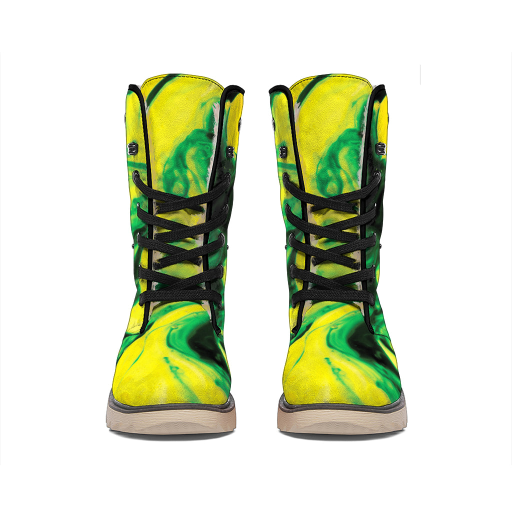 Yellow And Green Acid Melt Print Winter Boots