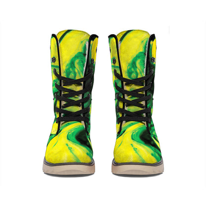 Yellow And Green Acid Melt Print Winter Boots
