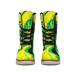 Yellow And Green Acid Melt Print Winter Boots