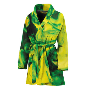 Yellow And Green Acid Melt Print Women's Bathrobe