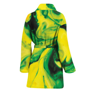 Yellow And Green Acid Melt Print Women's Bathrobe