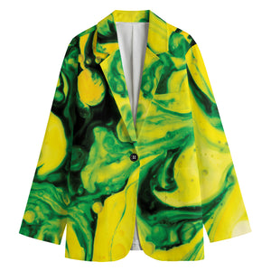 Yellow And Green Acid Melt Print Women's Blazer