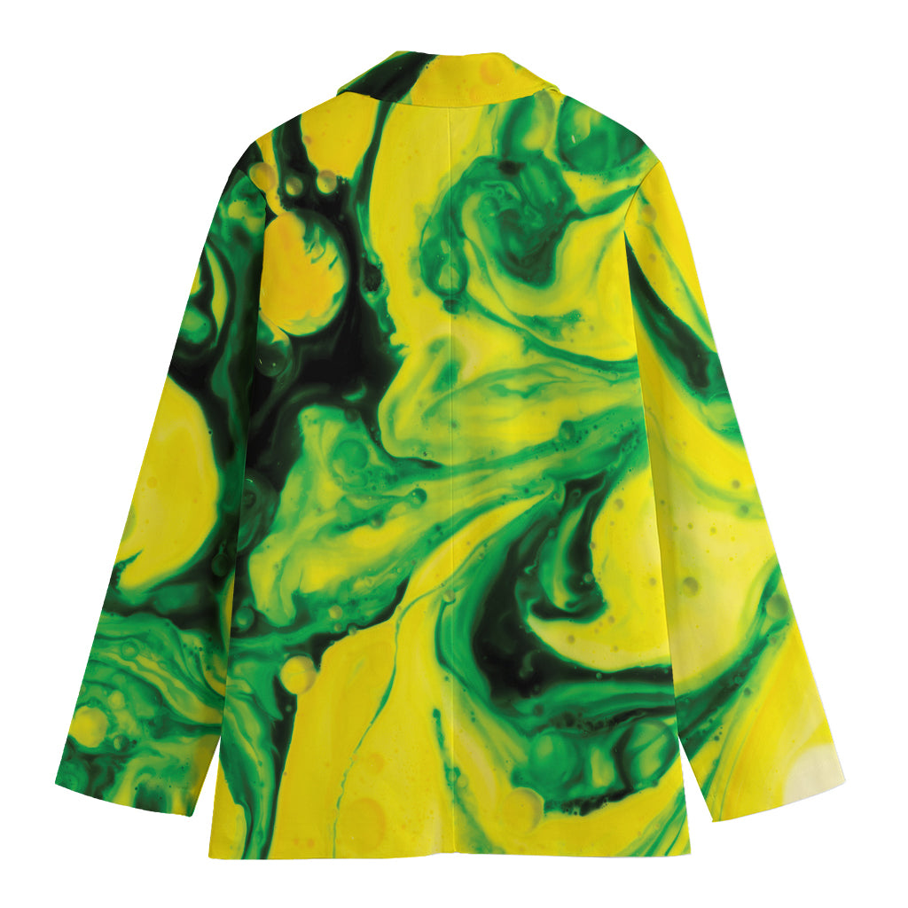 Yellow And Green Acid Melt Print Women's Blazer