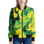 Yellow And Green Acid Melt Print Women's Bomber Jacket