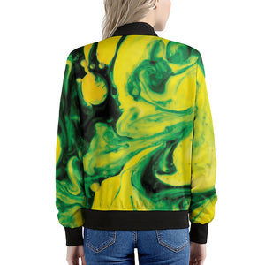 Yellow And Green Acid Melt Print Women's Bomber Jacket