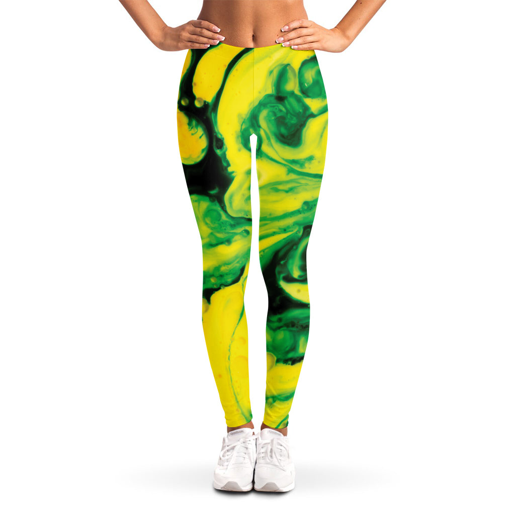 Yellow And Green Acid Melt Print Women's Leggings