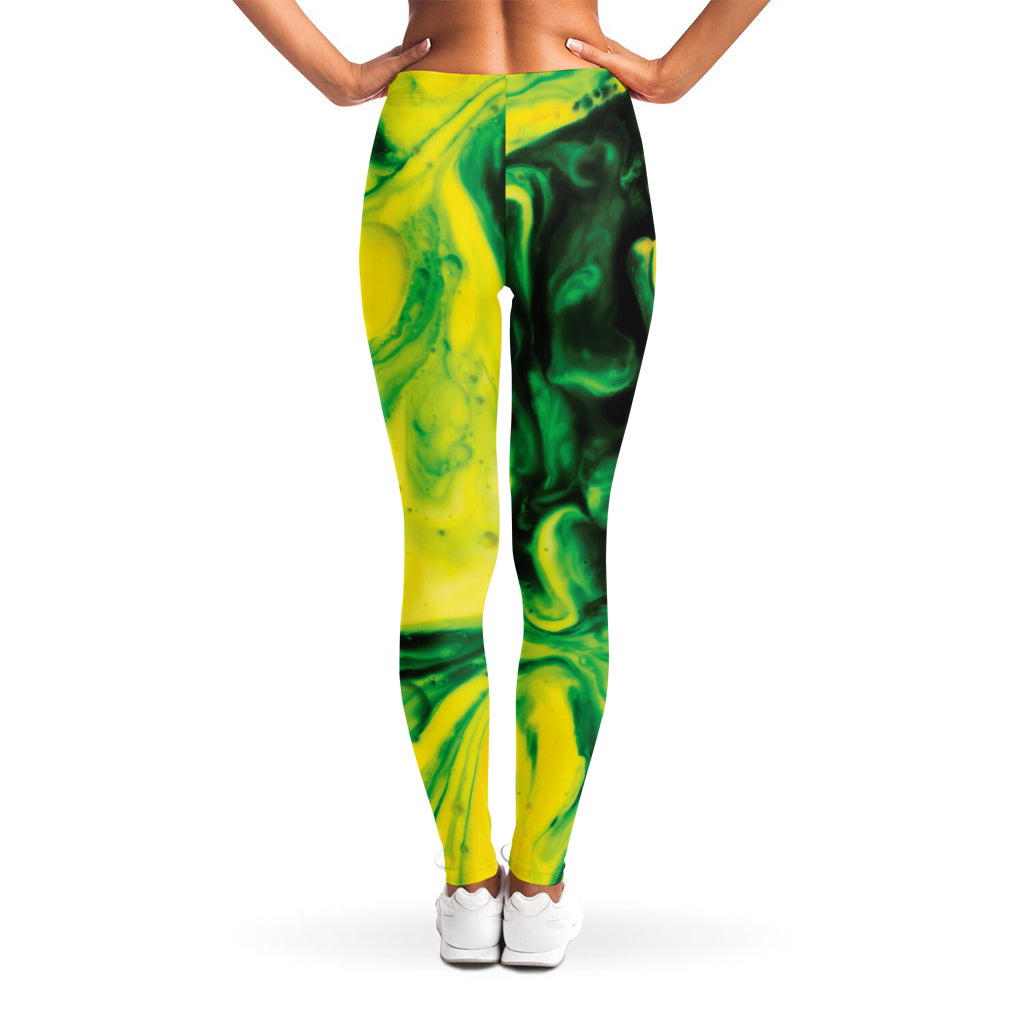 Yellow And Green Acid Melt Print Women's Leggings