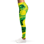 Yellow And Green Acid Melt Print Women's Leggings