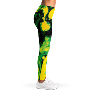 Yellow And Green Acid Melt Print Women's Leggings