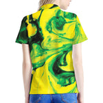 Yellow And Green Acid Melt Print Women's Polo Shirt