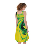 Yellow And Green Acid Melt Print Women's Sleeveless Dress