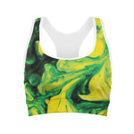 Yellow And Green Acid Melt Print Women's Sports Bra