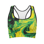 Yellow And Green Acid Melt Print Women's Sports Bra