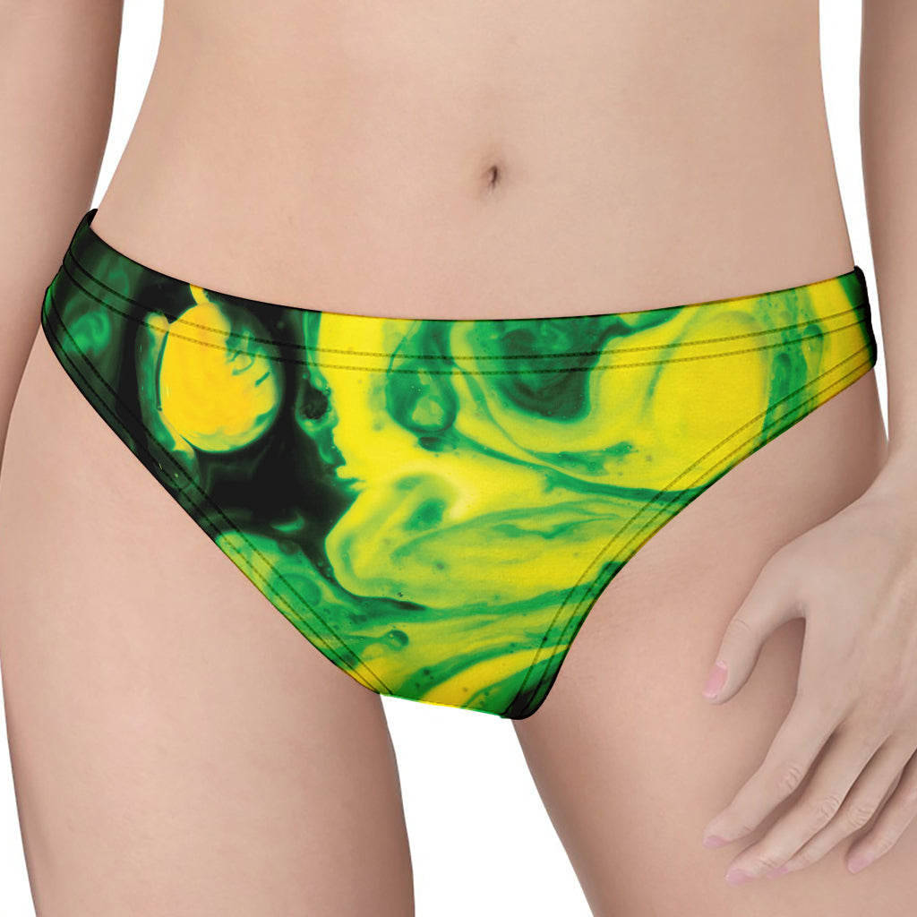 Yellow And Green Acid Melt Print Women's Thong