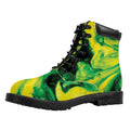 Yellow And Green Acid Melt Print Padded Collar Lace Up Boots