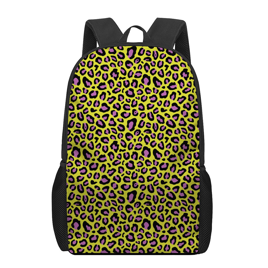 Yellow And Purple Leopard Pattern Print 17 Inch Backpack