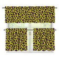 Yellow And Purple Leopard Pattern Print 3 Piece Kitchen Curtains