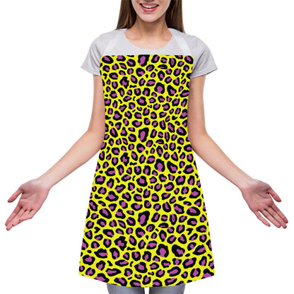 Yellow And Purple Leopard Pattern Print Adjustable Apron