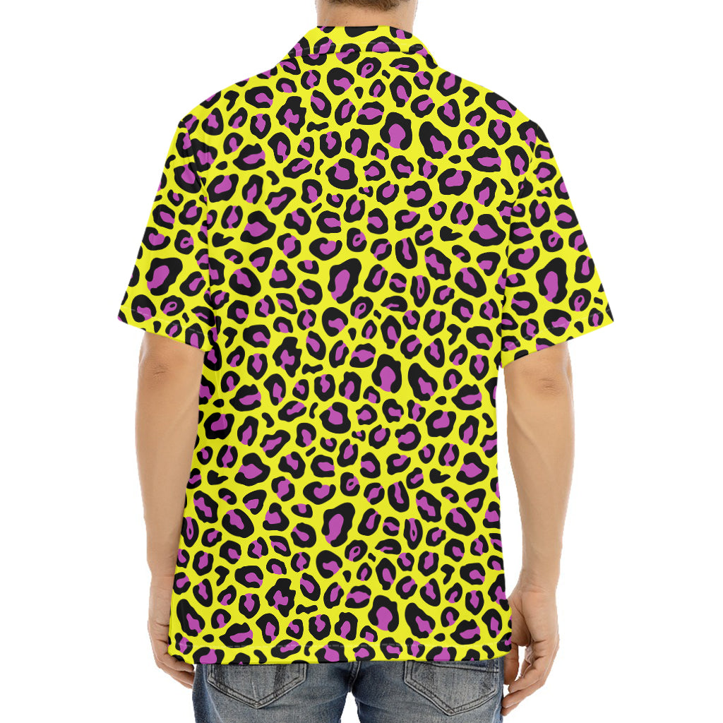 Yellow And Purple Leopard Pattern Print Aloha Shirt