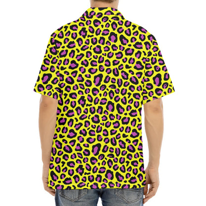 Yellow And Purple Leopard Pattern Print Aloha Shirt