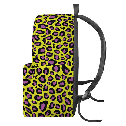 Yellow And Purple Leopard Pattern Print Backpack
