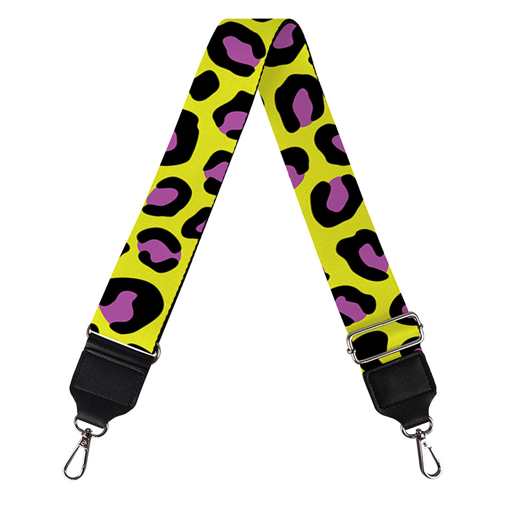 Yellow And Purple Leopard Pattern Print Bag Strap