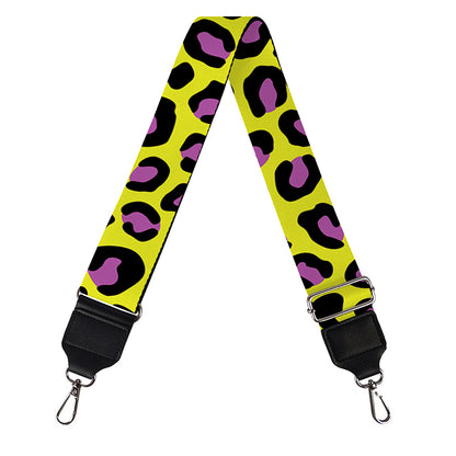 Yellow And Purple Leopard Pattern Print Bag Strap