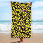 Yellow And Purple Leopard Pattern Print Beach Towel