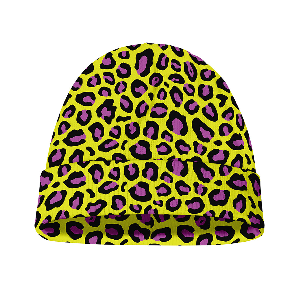 Yellow And Purple Leopard Pattern Print Beanie