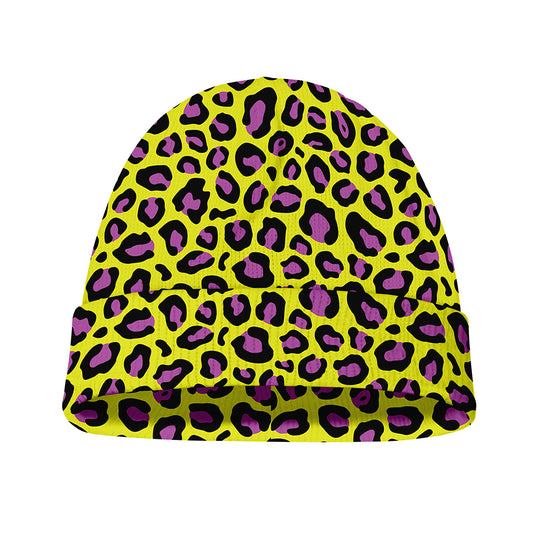 Yellow And Purple Leopard Pattern Print Beanie