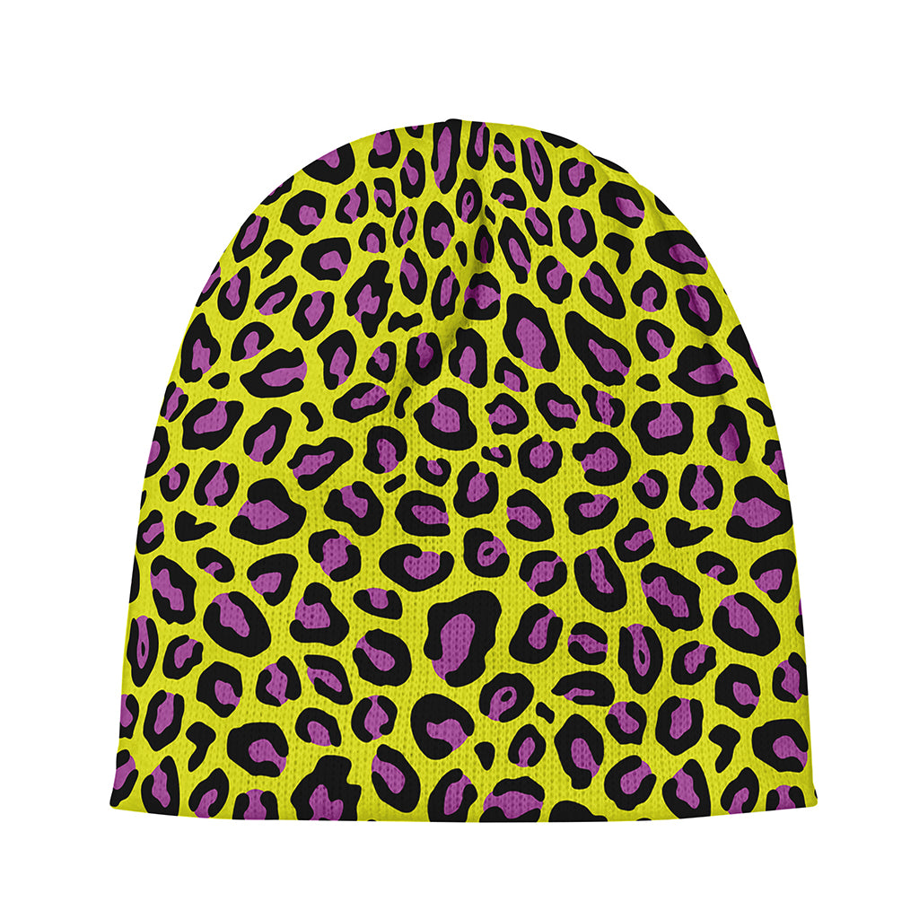 Yellow And Purple Leopard Pattern Print Beanie