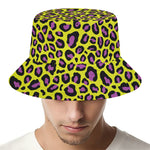 Yellow And Purple Leopard Pattern Print Bucket Hat