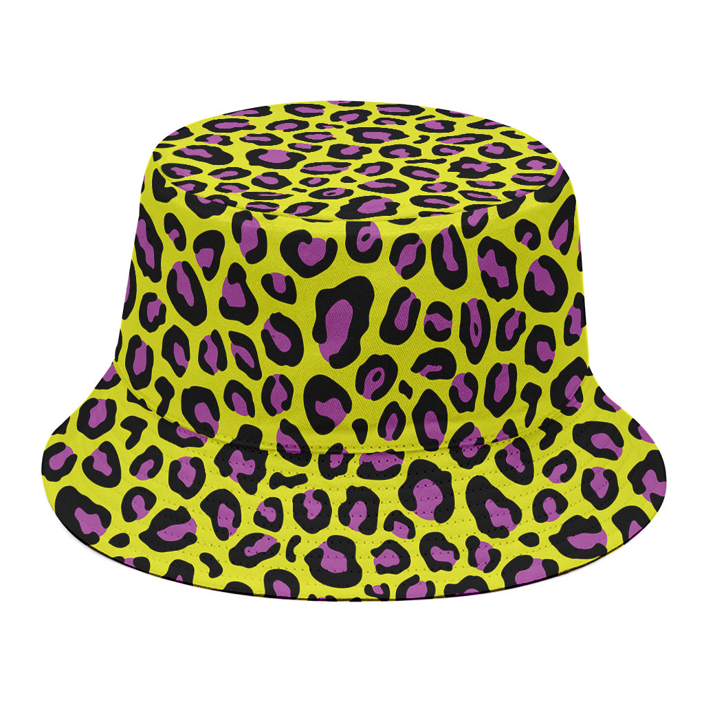 Yellow And Purple Leopard Pattern Print Bucket Hat