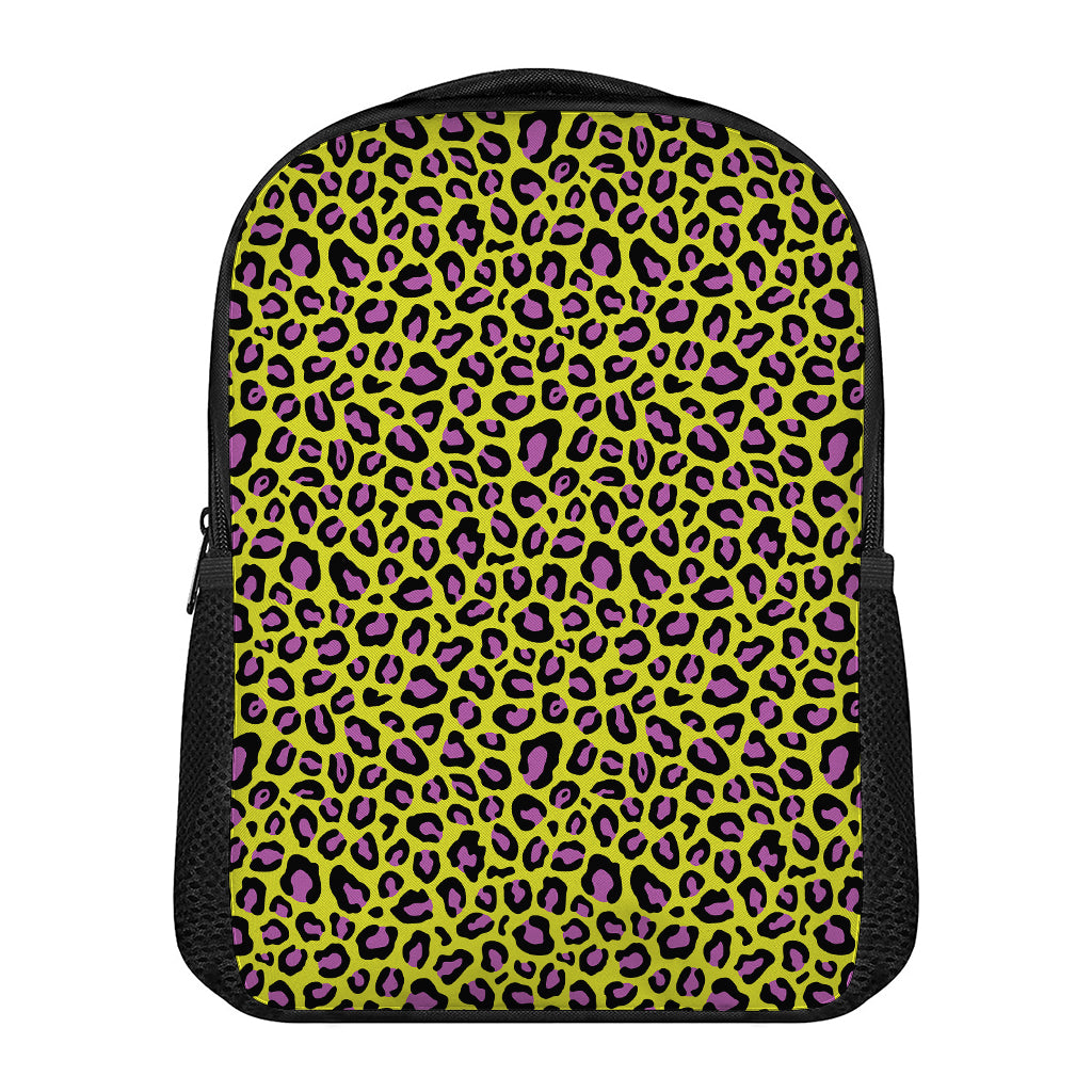 Yellow And Purple Leopard Pattern Print Casual Backpack