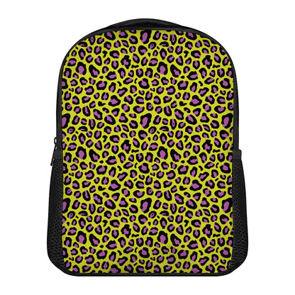 Yellow And Purple Leopard Pattern Print Casual Backpack