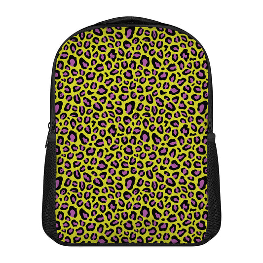 Yellow And Purple Leopard Pattern Print Casual Backpack