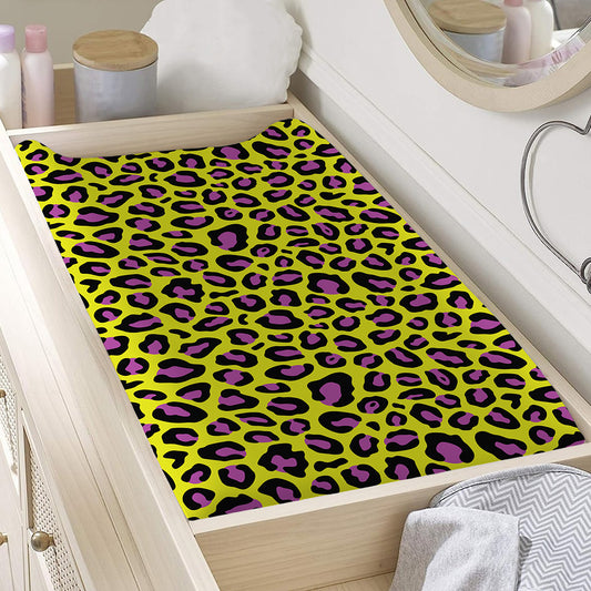 Yellow And Purple Leopard Pattern Print Changing Pad Cover