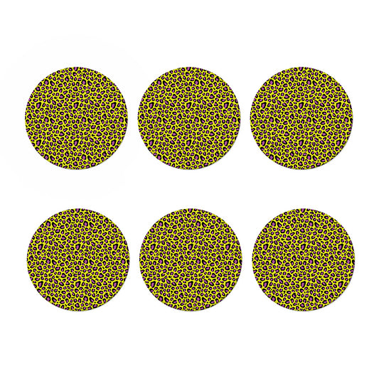 Yellow And Purple Leopard Pattern Print Coaster Set