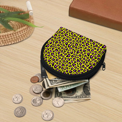 Yellow And Purple Leopard Pattern Print Coin Purse