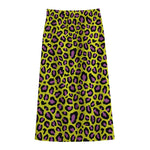 Yellow And Purple Leopard Pattern Print Cotton Front Slit Maxi Skirt