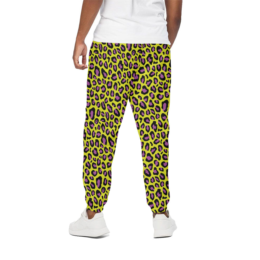 Yellow And Purple Leopard Pattern Print Cotton Pants
