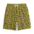 Yellow And Purple Leopard Pattern Print Cotton Shorts