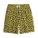 Yellow And Purple Leopard Pattern Print Cotton Shorts