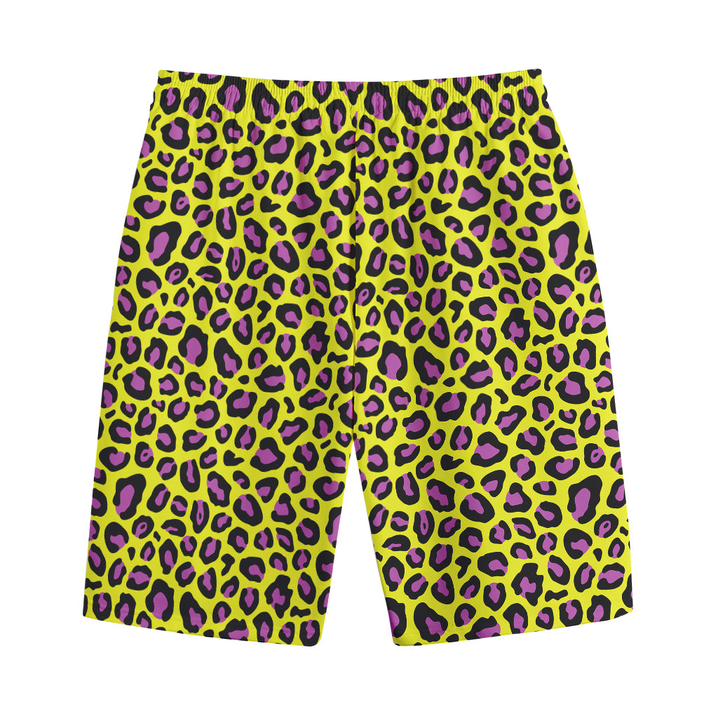 Yellow And Purple Leopard Pattern Print Cotton Shorts