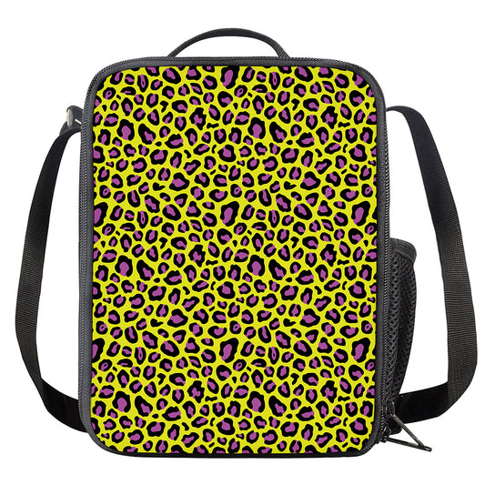 Yellow And Purple Leopard Pattern Print Crossbody Lunch Bag
