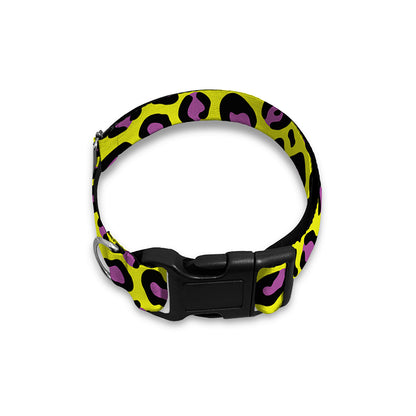 Yellow And Purple Leopard Pattern Print Dog Collar