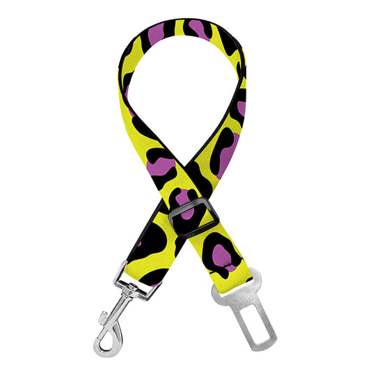 Yellow And Purple Leopard Pattern Print Dog Seat Belt