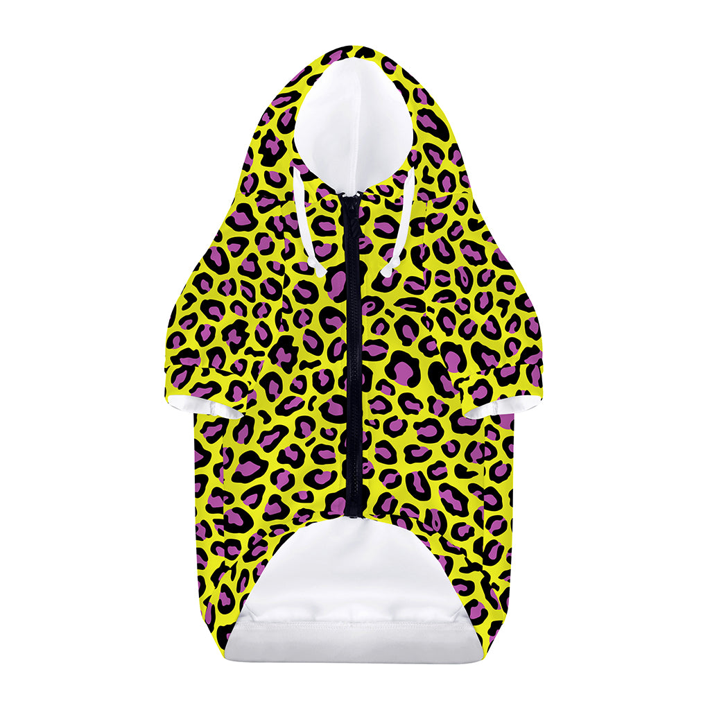 Yellow And Purple Leopard Pattern Print Dog Zip Up Hoodie
