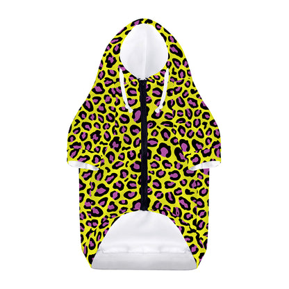 Yellow And Purple Leopard Pattern Print Dog Zip Up Hoodie
