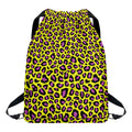 Yellow And Purple Leopard Pattern Print Drawstring Backpack